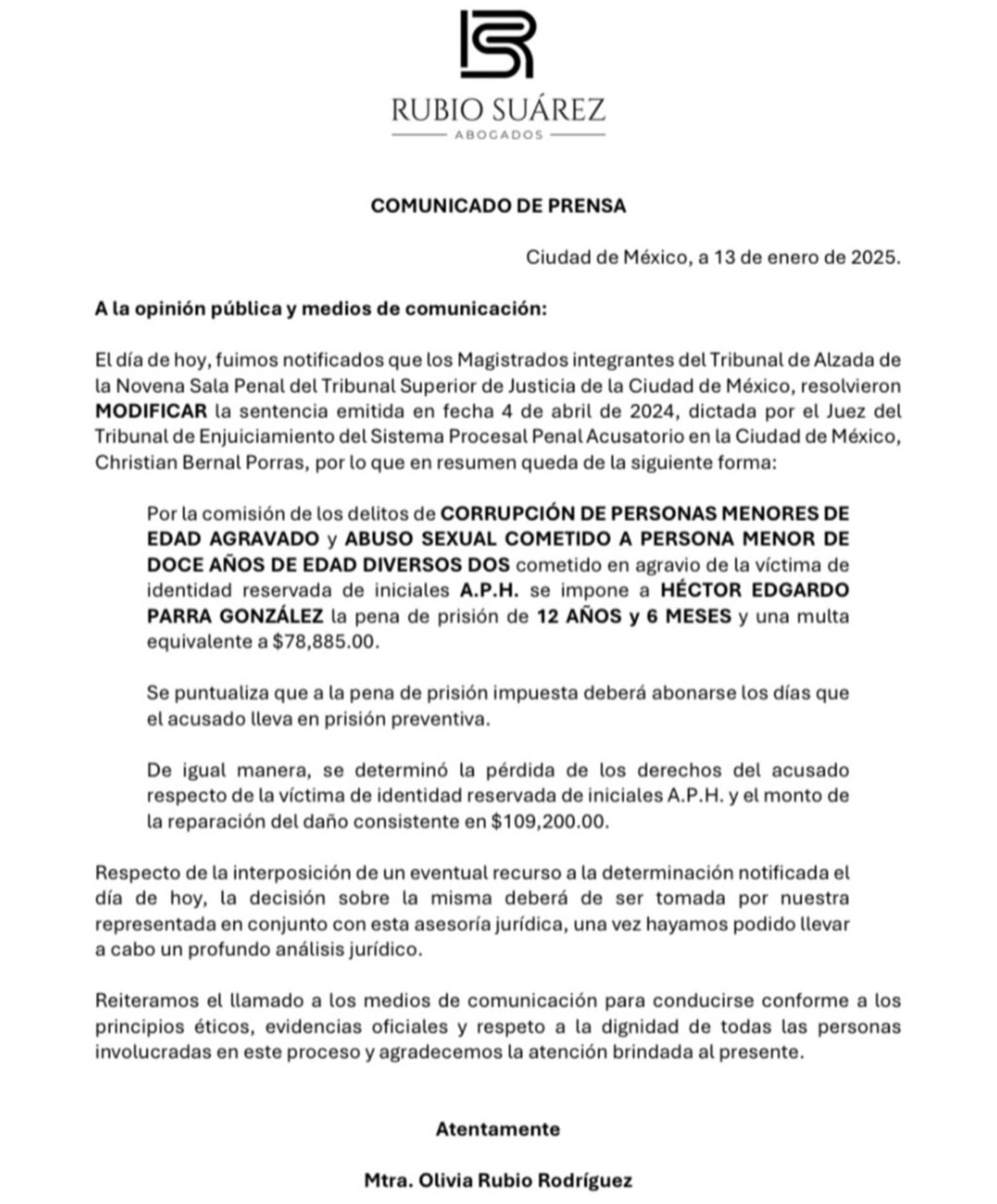 Olivia Rubio, abogada de Alexa Hoffman, revela detalles de la sentencia de Héctor Parra