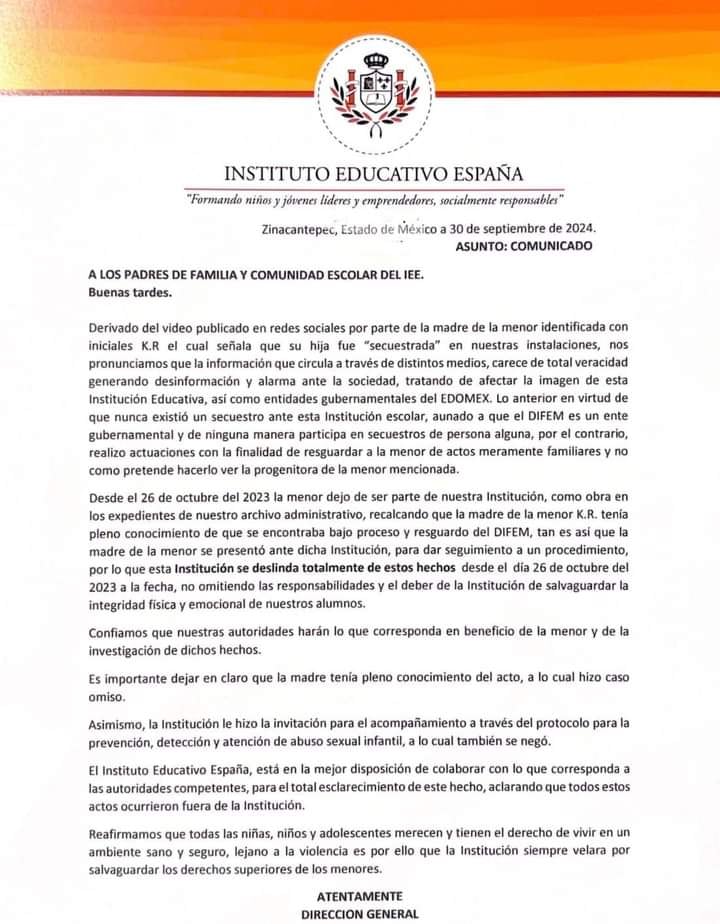 Comunicado de escuela donde estudió la joven rusa desaparecida
