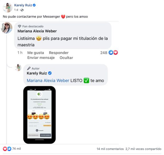 Karely Ruiz paga titulación de maestría de una fan