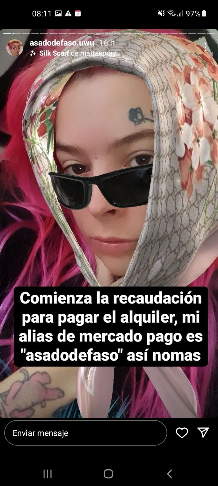 Instagram storie de youtuber que pidió dinero para pagar la renta