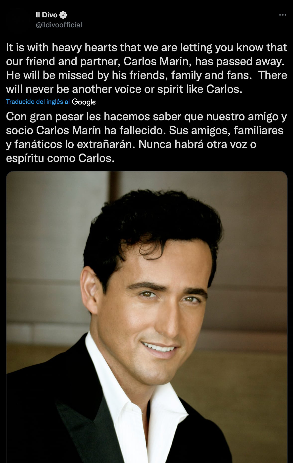 Il Divo anuncia la muerte de Carlos Marin