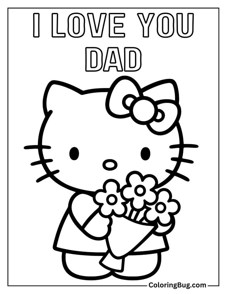 Dibujos de Hello Kitty con su papá para colorear por el Día del Padre