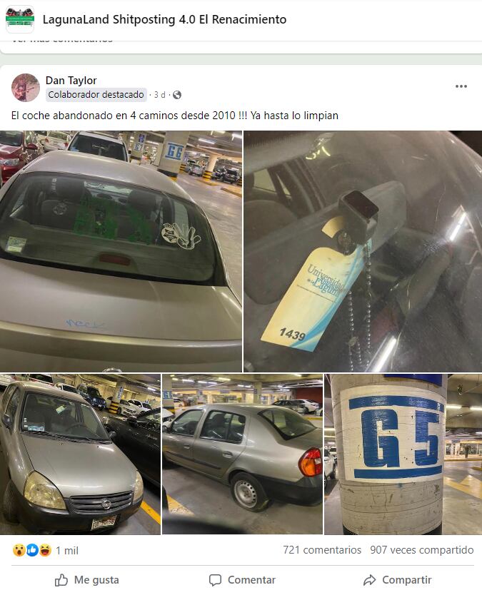 Publicación que viralizó al carro abandonando por más de 13 años