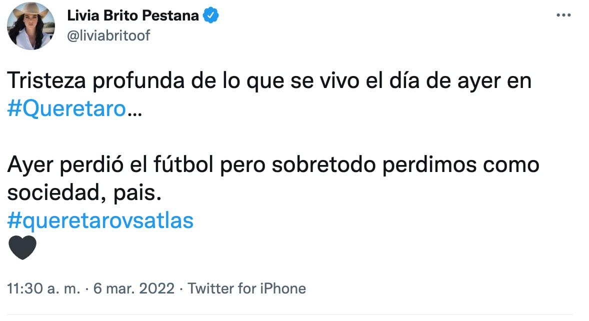 Livia Brito opina en Twitter