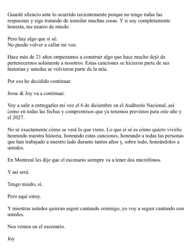 Joy Huerta expresa su sentir por la decisión de su hermano