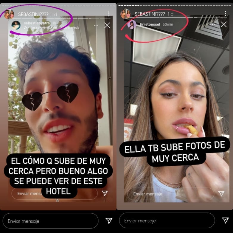 Evidencias de Sebastián Yatra y Tini Stoessel.