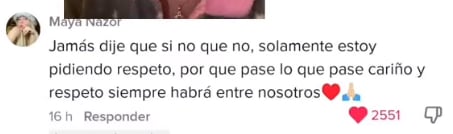 Maya Nazor explica que nunca dijo que terminó con Santa Fe Klan.