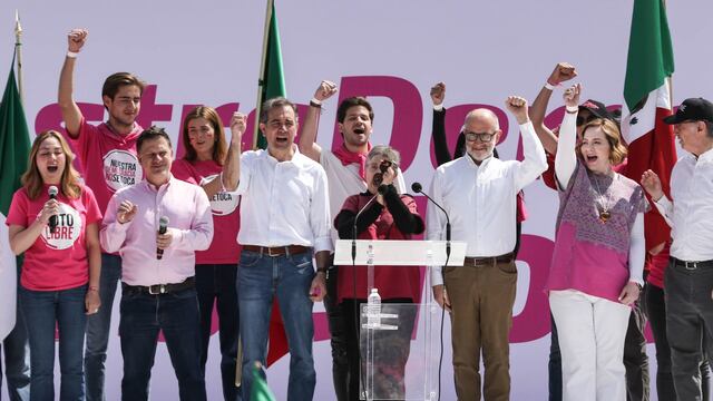 Asistentes a la movilización "Marcha por la Democracia" en el Zócalo capitalino