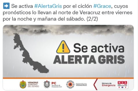 Alerta gris en Veracruz por huracán Grace