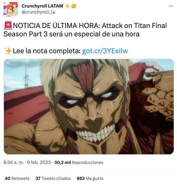 Attack on Titan tendrá un final de una hora para el Season Part 3