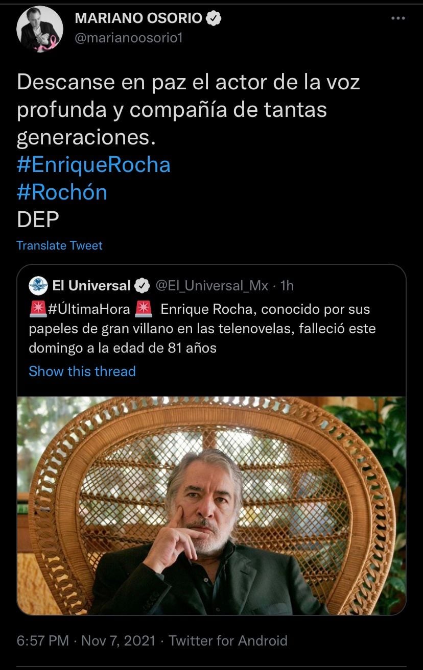 Mariano Osorio lamenta muerte de Enrique Rocha