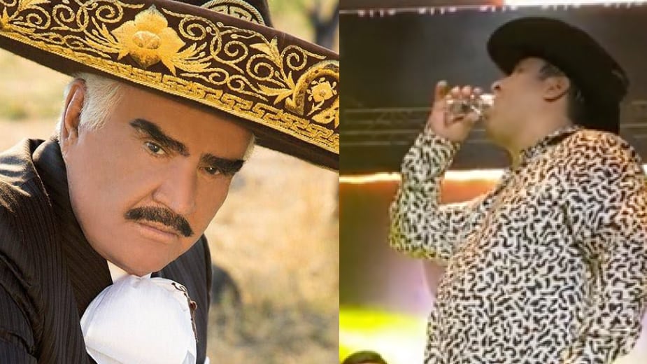 VIDEO: Vicente Fernández inició la tradición de beber con el público y Julión Álvarez la adoptó muy bien