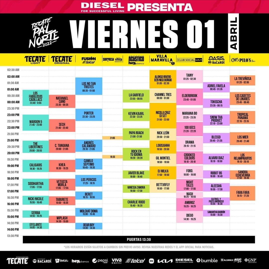 Tecate Pa'l Norte 2022 horarios