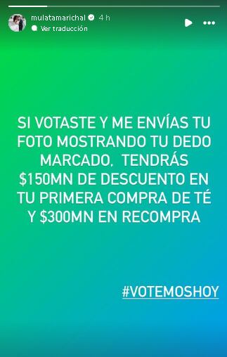 M'Balia Marichal compartió promoción a quien le muestra que ya votó en las elecciones 2024.