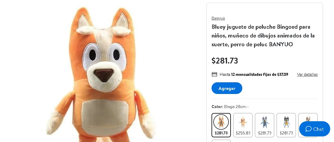Juguete de Bluey de venta en Walmart.