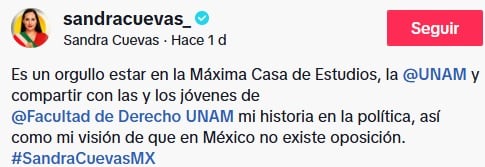 Sandra Cuevas explica a qué se debió su presencia en la UNAM.