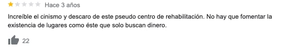 Opiniones en Google sobre la clínica Margarita, en la cual Ricardo O'Farrill fue internado
