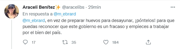 Usuaria critica a Marcelo Ebrard por video de huevos en su desayuno