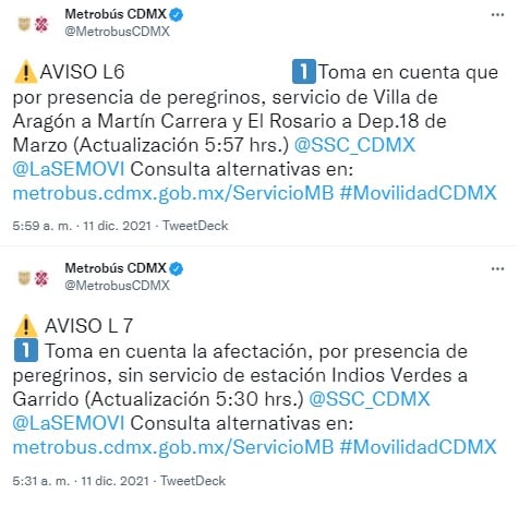 Cierres en Metrobús por peregrinación a la Basílica de Guadalupe
