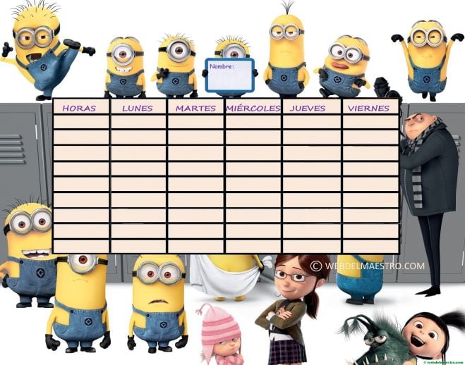 Horario escolar de Minions para regreso a clases 2024 con Gru y las niñas