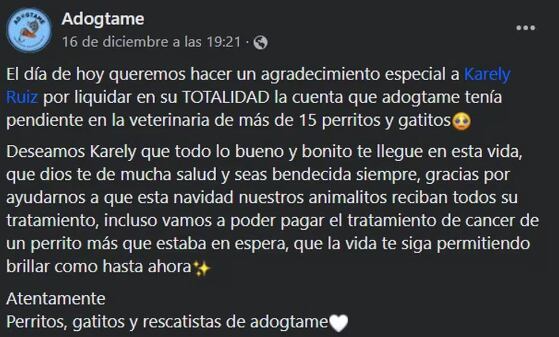 Karely Ruiz ayuda económicamente a refugio de animales