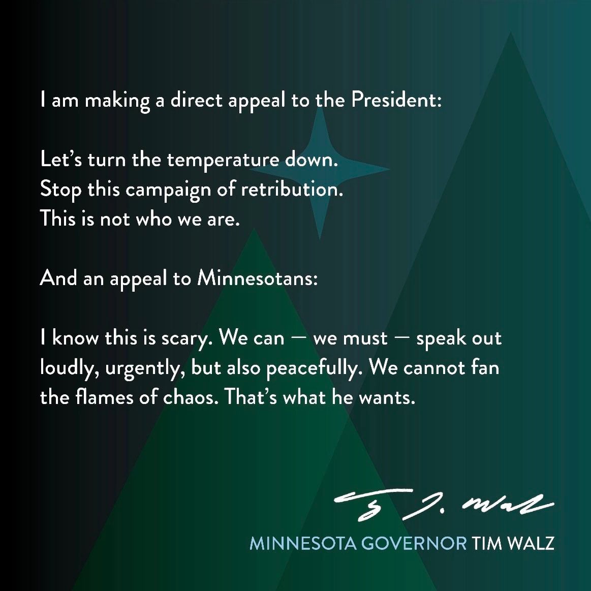 Tim Walz, gobernador de Minnesota, hace un llamado a Donald Trump