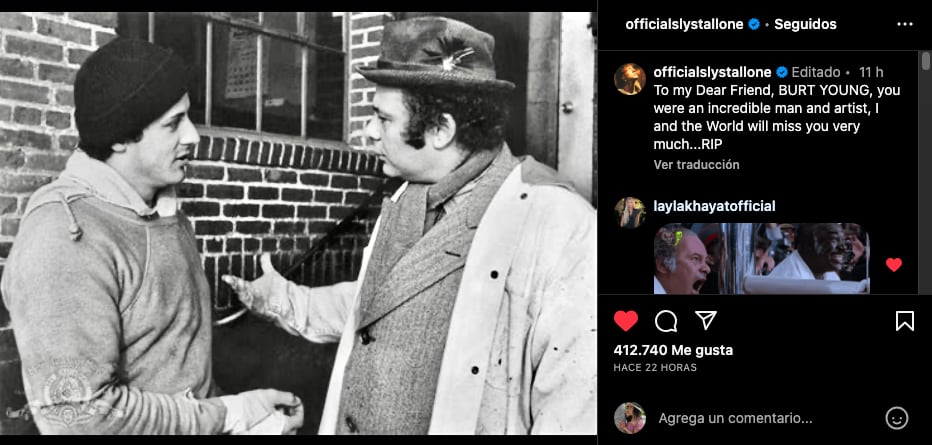 Sylvester Stallone se despide de Burt Young tras su muerte