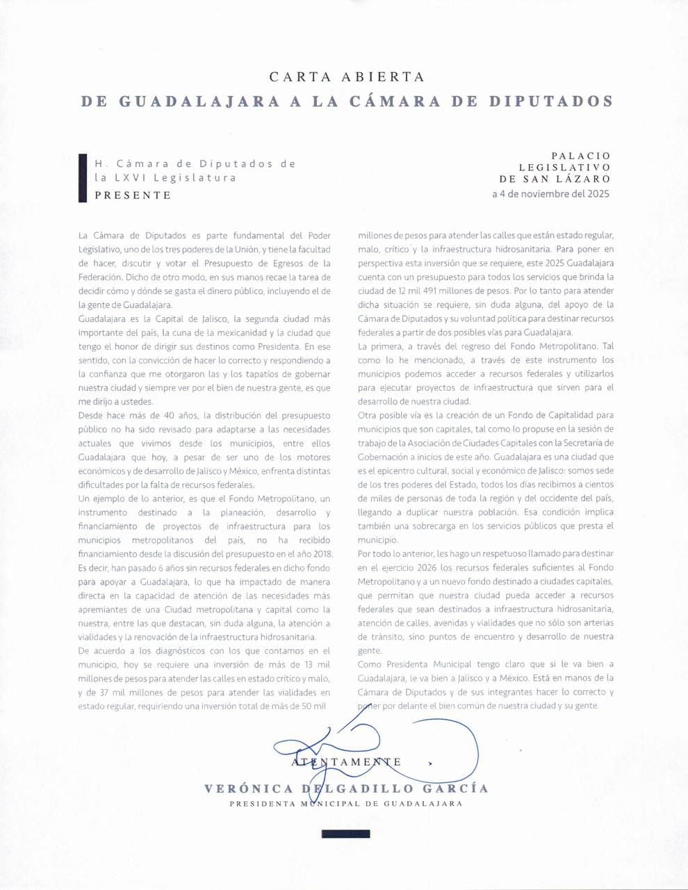 Vero Delgadillo solicita apoyo federal para vialidades en Guadalajara