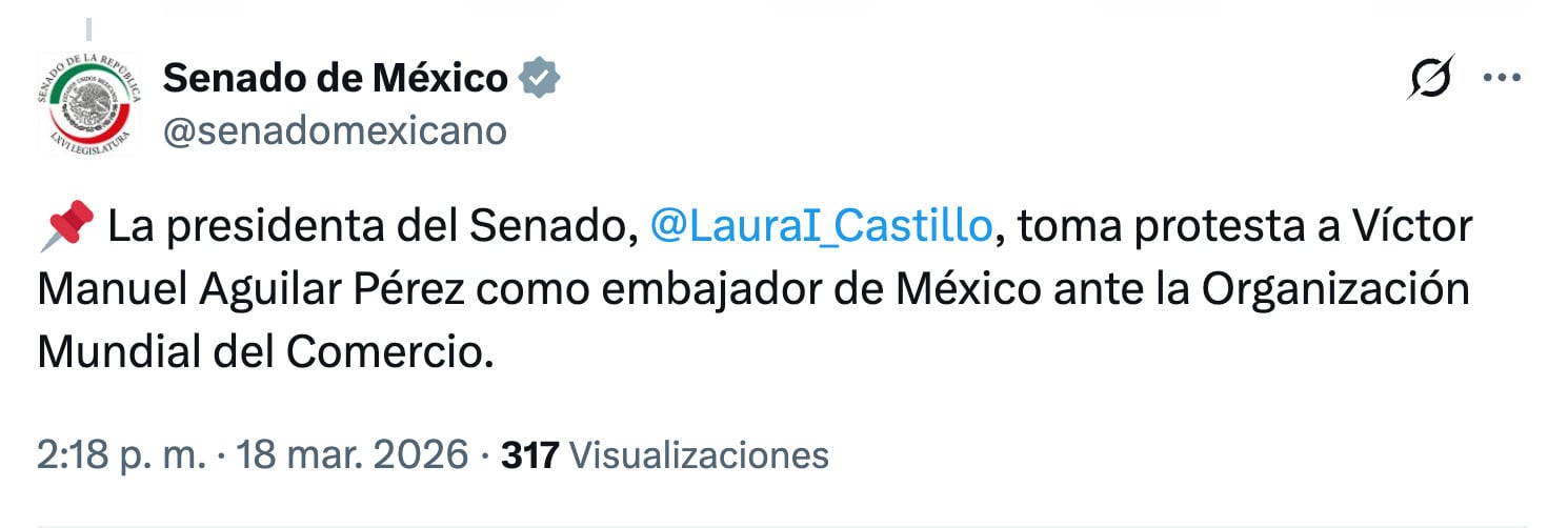 Víctor Manuel Aguilar es ratificado como embajador ante la OMC