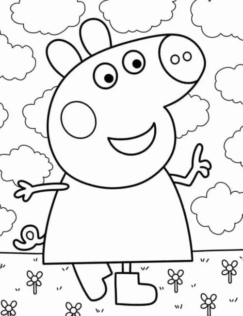 Dibujo de Peppa Pig en la lluvia paseando