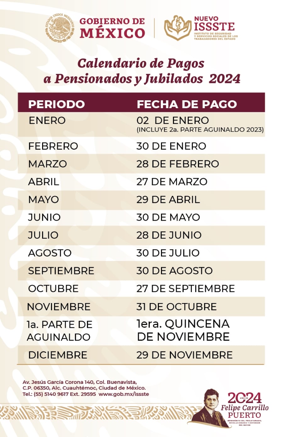 Calendario de los sorteos del ISSSTE para 2024