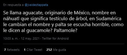Aguacate no palta tweet