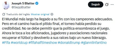 Joseph Blatter llama a nuevo liderazgo en la FIFA por lo vivido en el Mundial 2026.