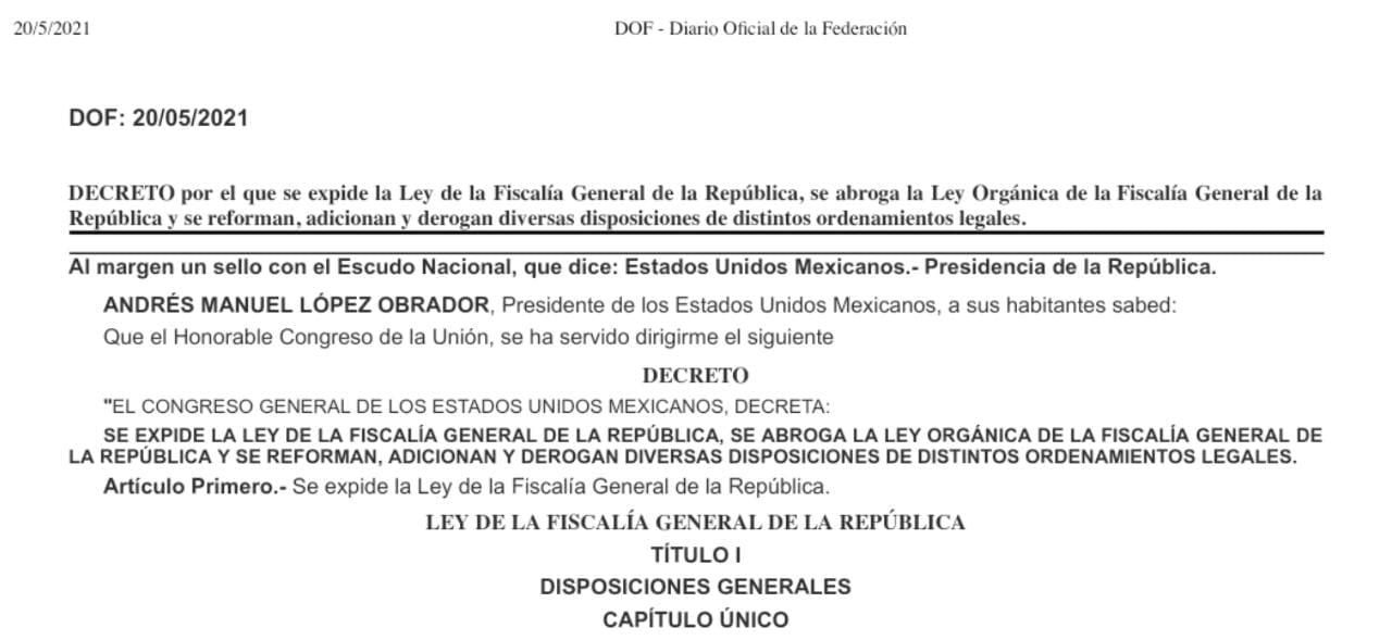 Nueva Ley de la FGR en el DOF