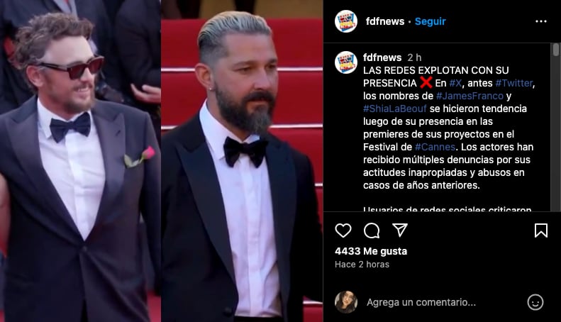 James Franco y Shia LaBeouf reaparecen en el Festival de Cannes 2024 y se destata la polémica
