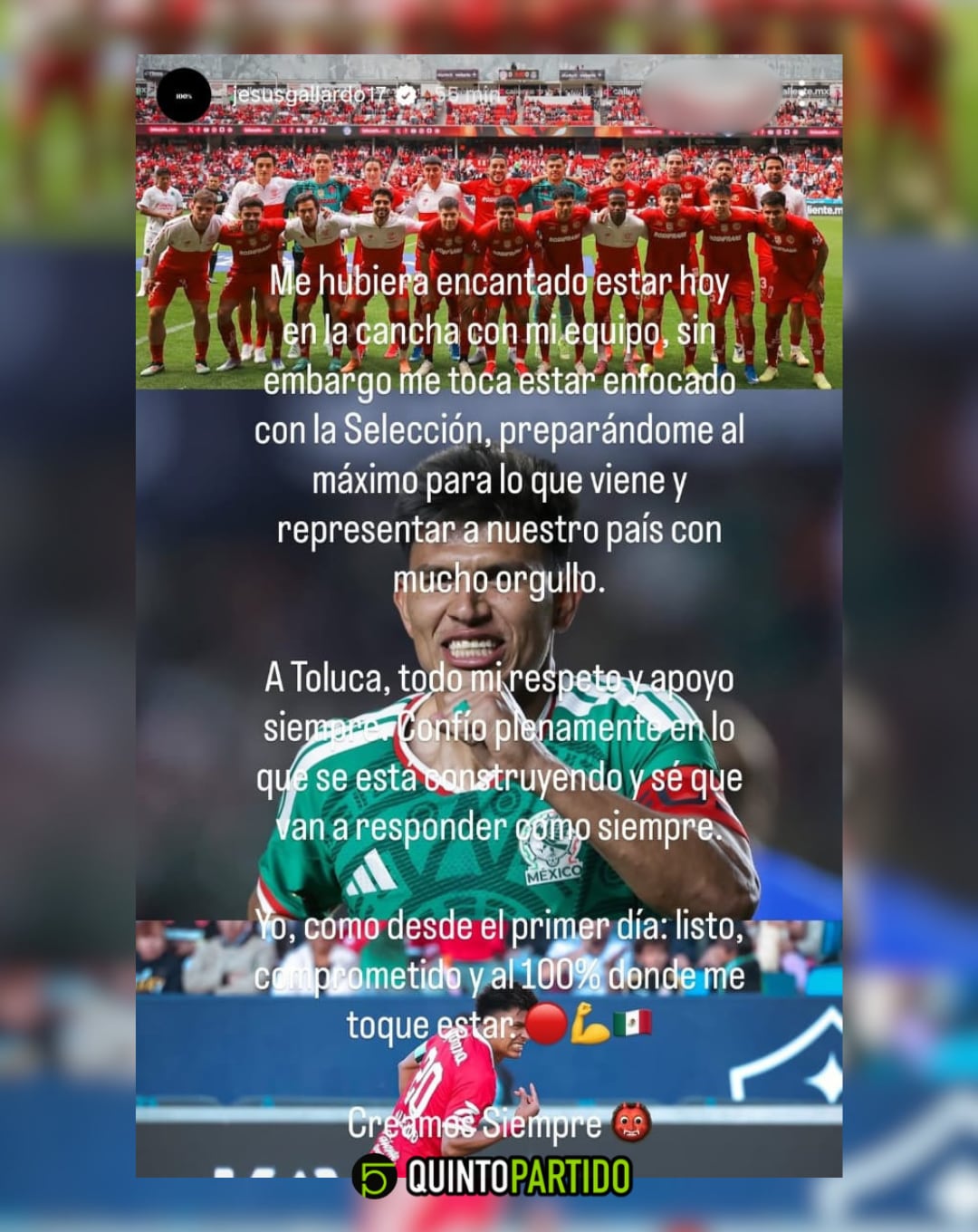 Jesús Gallardo rompe el silencio tras perderse juego con Toluca por México rumbo al Mundial 2026.