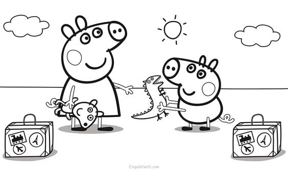Dibujos de Peppa Pig y George por el Día del Hermano para colorear