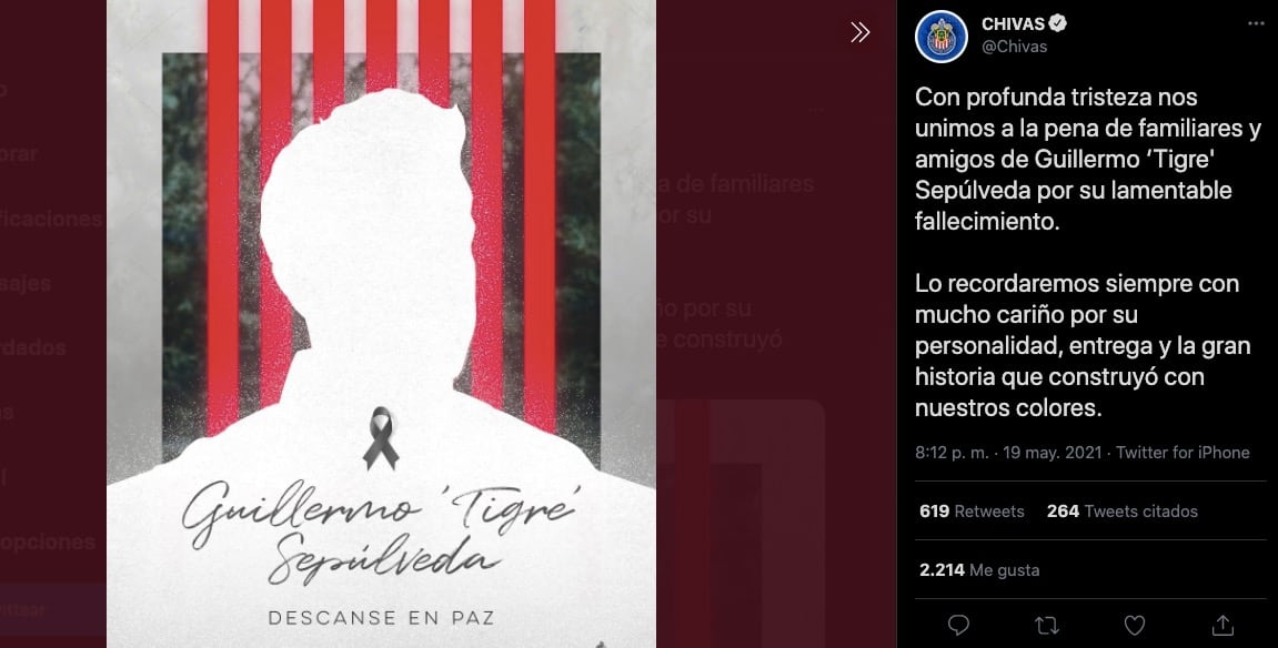 Chivas lamentó la muerte de Guillermo 'Tigre' Sepúlveda