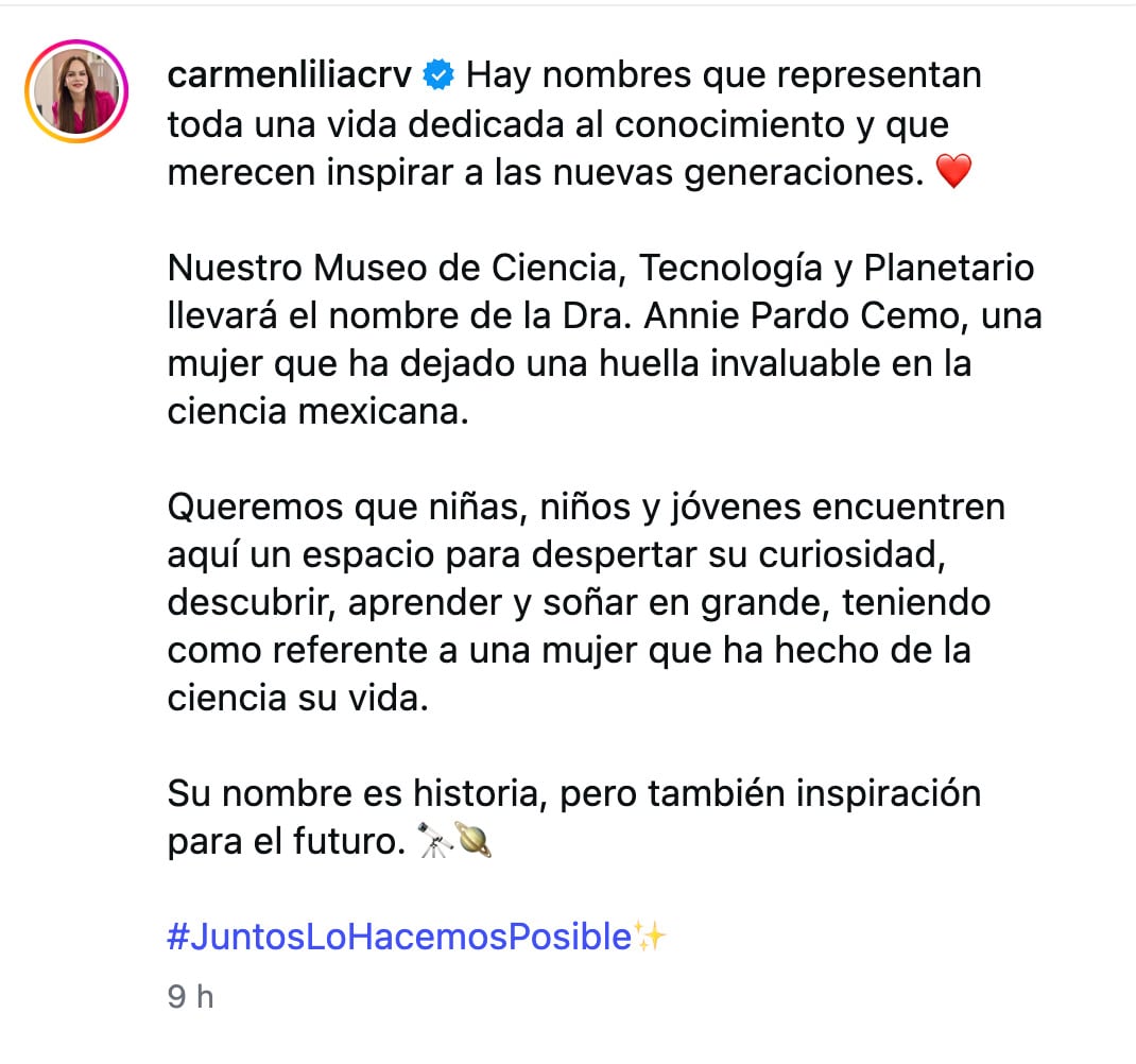 Annie Pardo Cemo dará nombre al nuevo Museo de Ciencia, Tecnología y Planetario de Nuevo Laredo