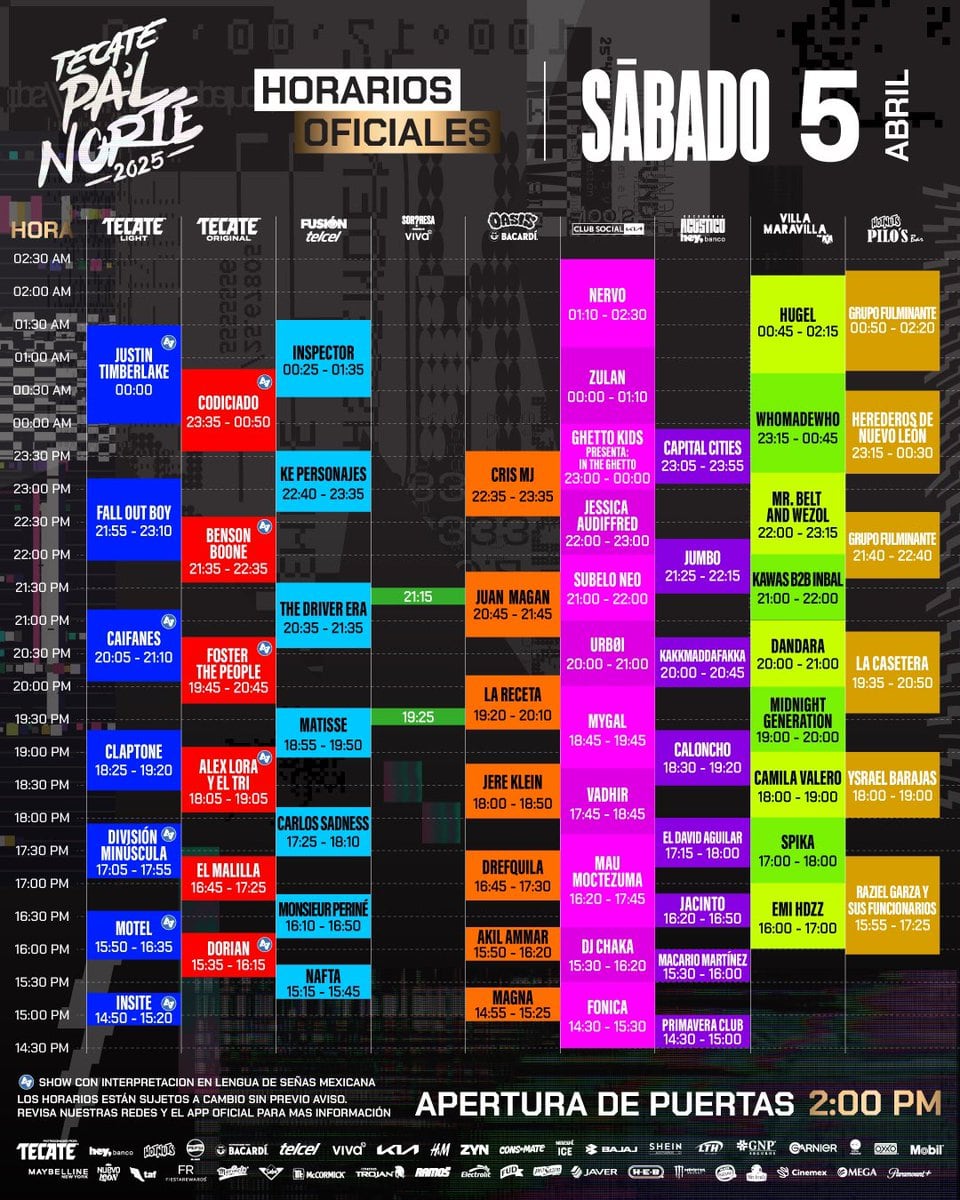 Tecate Pa’l Norte 2025: Horarios por día y escenario