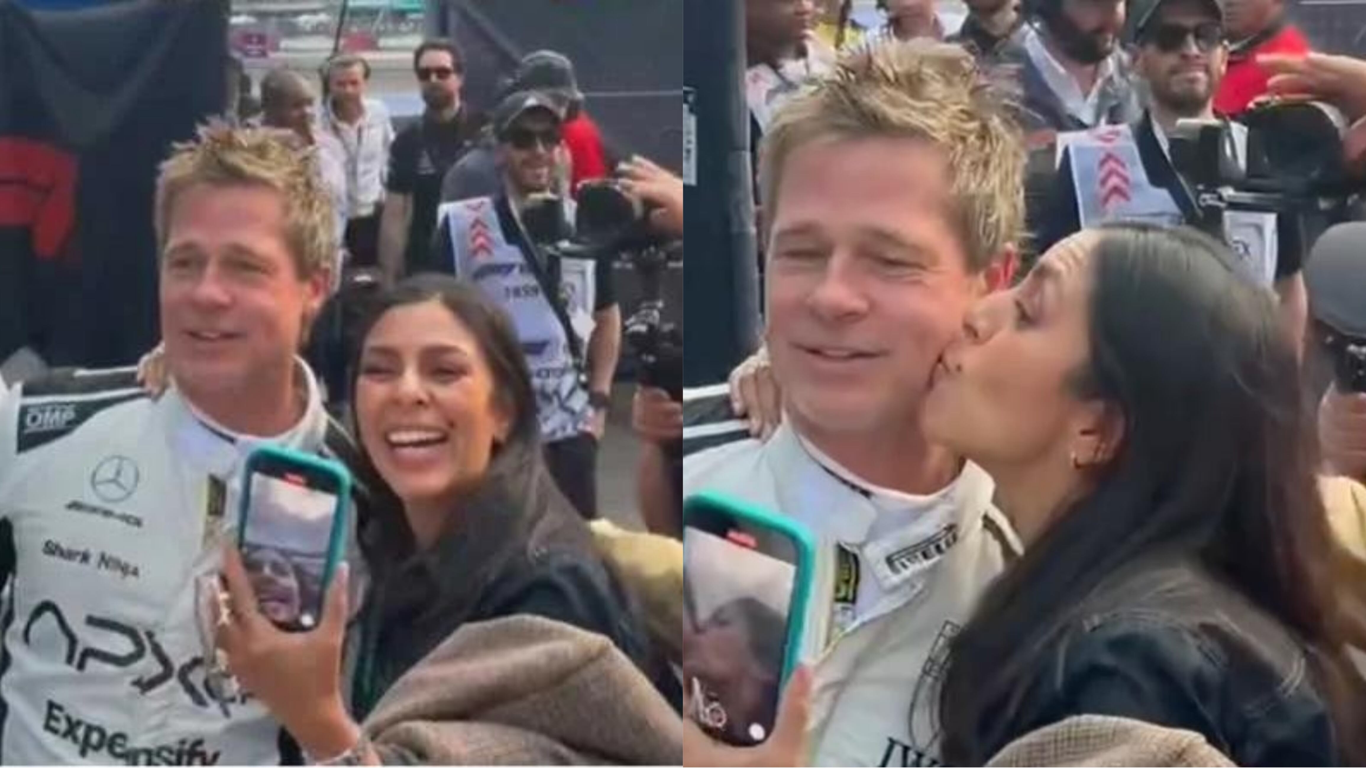 VIDEO: La reacción de Brad Pitt tras recibir un inesperado beso en el Gran Premio de México 2024