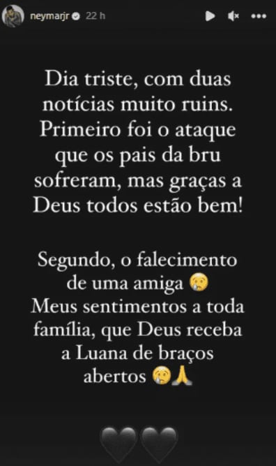 Neymar Jr lamenta muerte de Luana Andrade