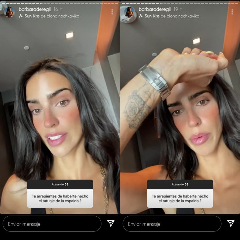 Bárbara de Regil muestra sus tatuajes.