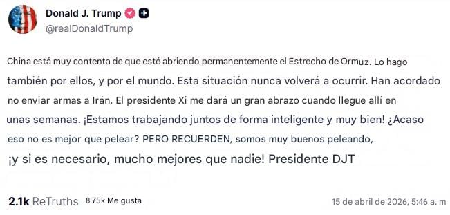 Donald Trump celebra buen trabajo con Xi Jinping.