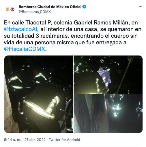 tuits sobre del incendio de la colonia de Ramos Millan