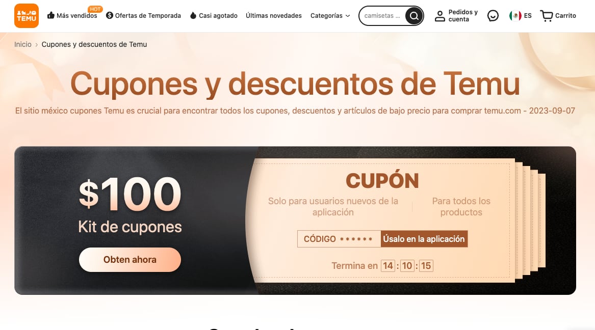 Estos son los cupones de descuento para Temu México en septiembre 2023