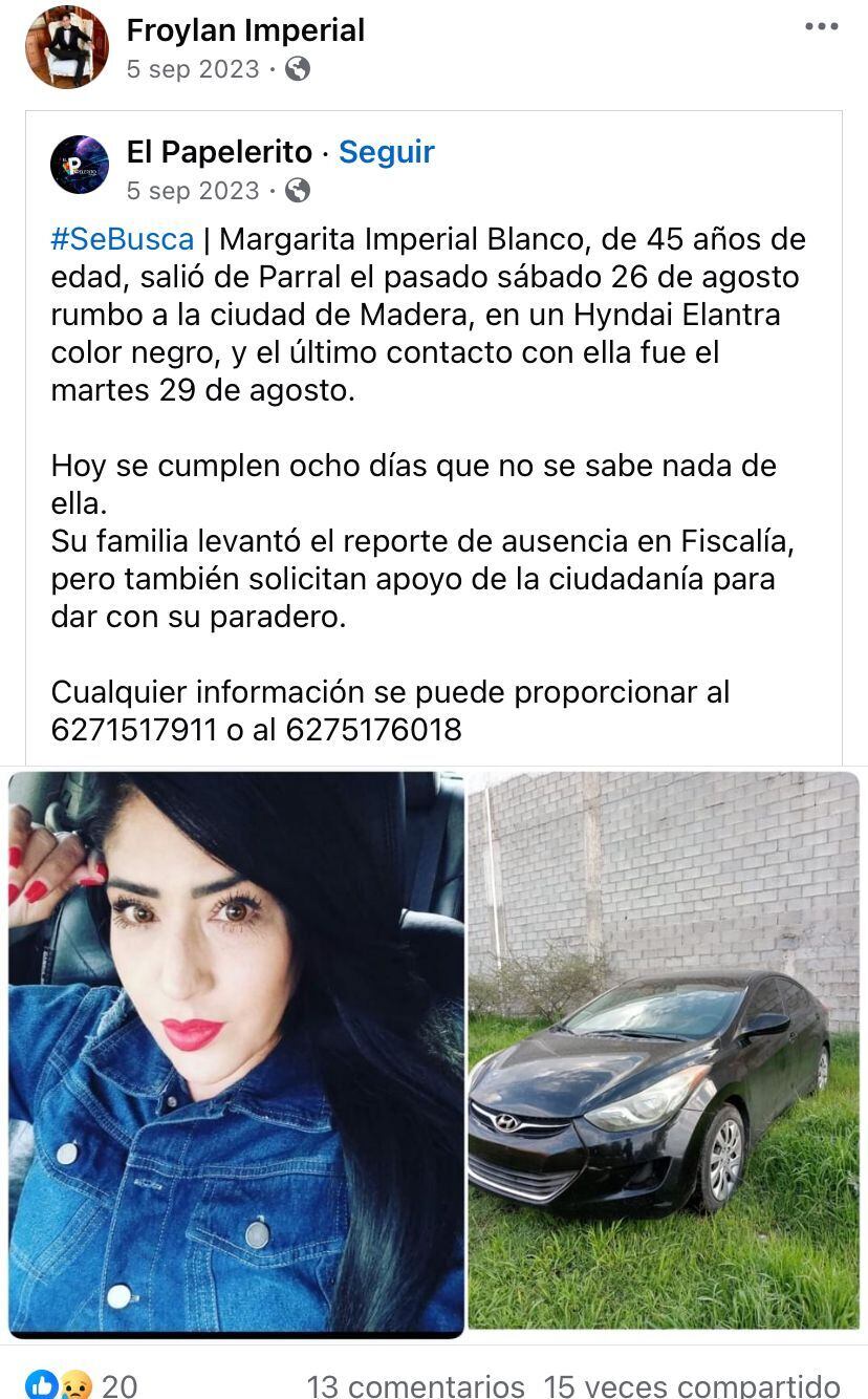 Desaparición de Margot Imperial