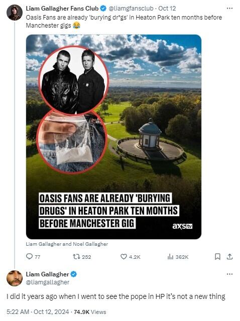 Fans de Oasis están enterrando drogas en el lugar donde será el concierto de la banda