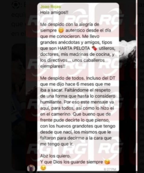 Mensaje Joao Rojas