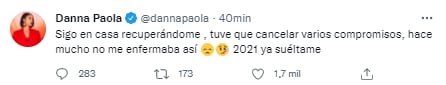 Danna Paola habla de su estado de salud.
